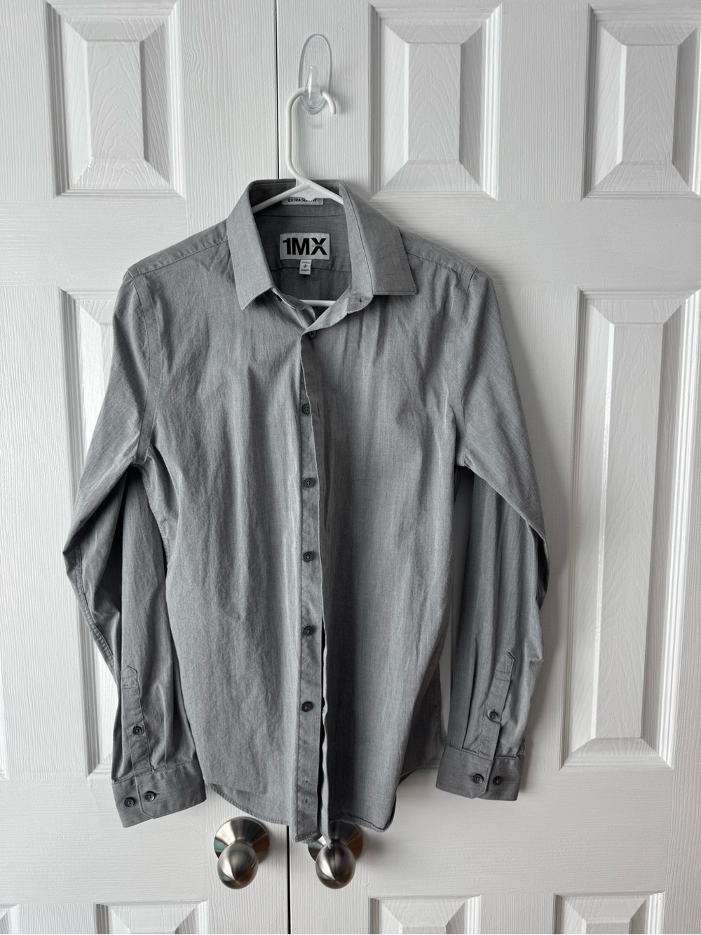 Express 1MX Grey Stretch Cotton Extra Slim Dress Shirt S - Picture 1 of 5